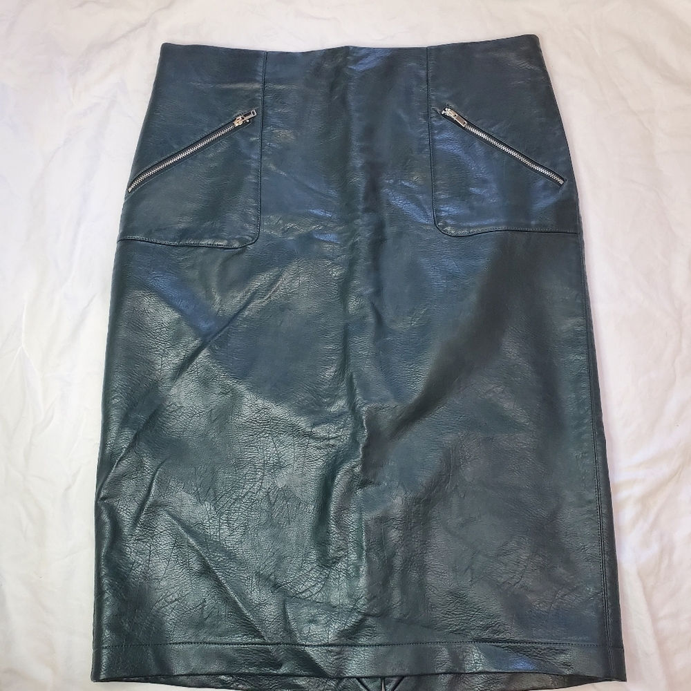 Catherine Malandrino Green Midi Leather Pencil Skirt NWOT